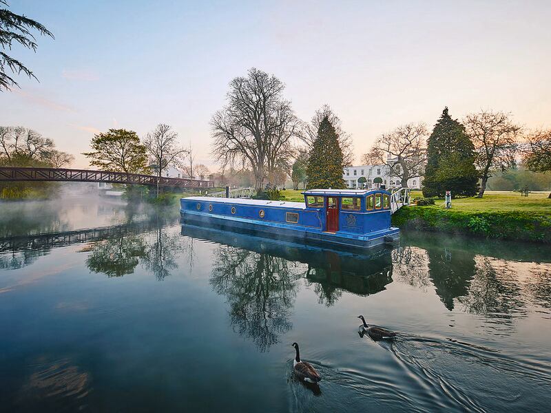 Spa located on a canal boat on the water, Bray, England