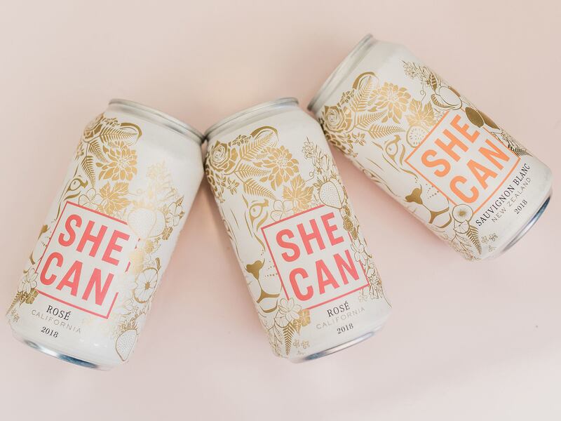 SHE CAN Rose and Sauvignon Blanc on a pink background