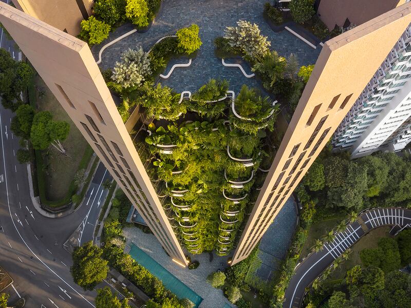 Green architecture tower viewed from above