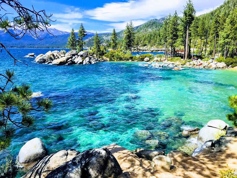 Beautiful Lake Tahoe with clear water and green trees